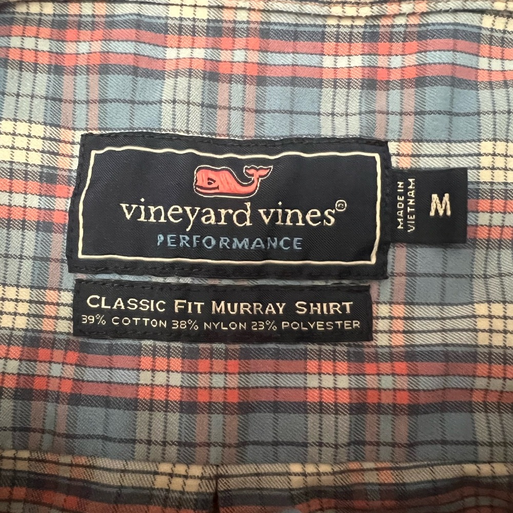 Vineyard‎ Vines Medium Men’s Murray Shirt Blue Pink Plaid Flannel Classic Fit - Picture 3 of 5